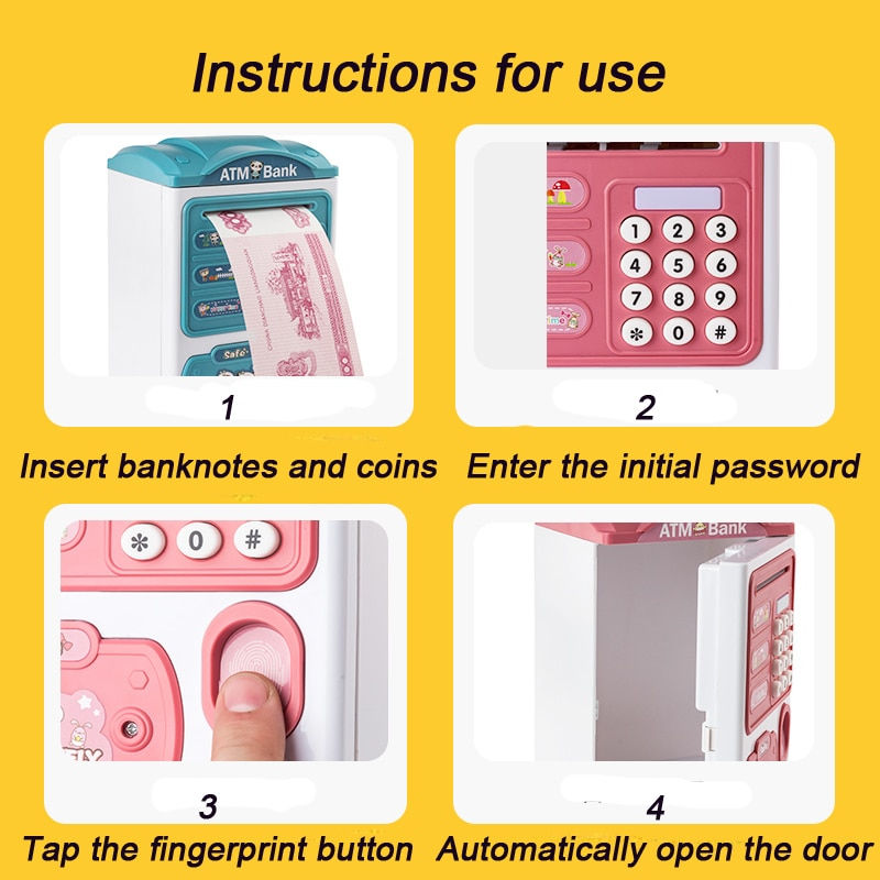 Thumbnail: Intelligence Cash Box Piggy Bank Money Fingerprint ATM Machine For Children Dig