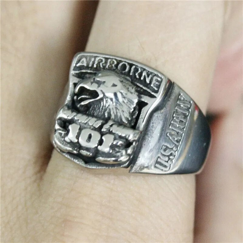 Sīktēls: US Airborne Army Ring 316L Stainless Steel Jewelry Men Boys 101 Military Flying