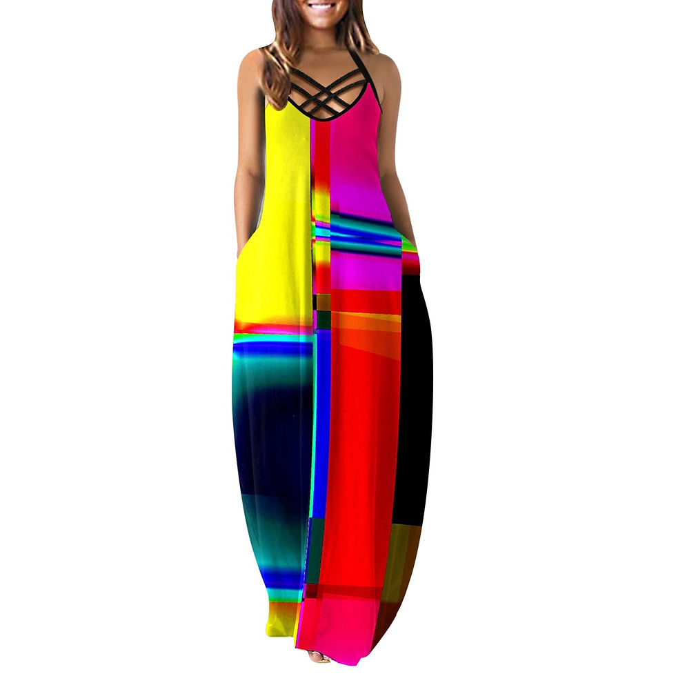 Pikkukuva: Summer Dress For Women O Neck Print Sleeveless Double Pocket Wide Strap