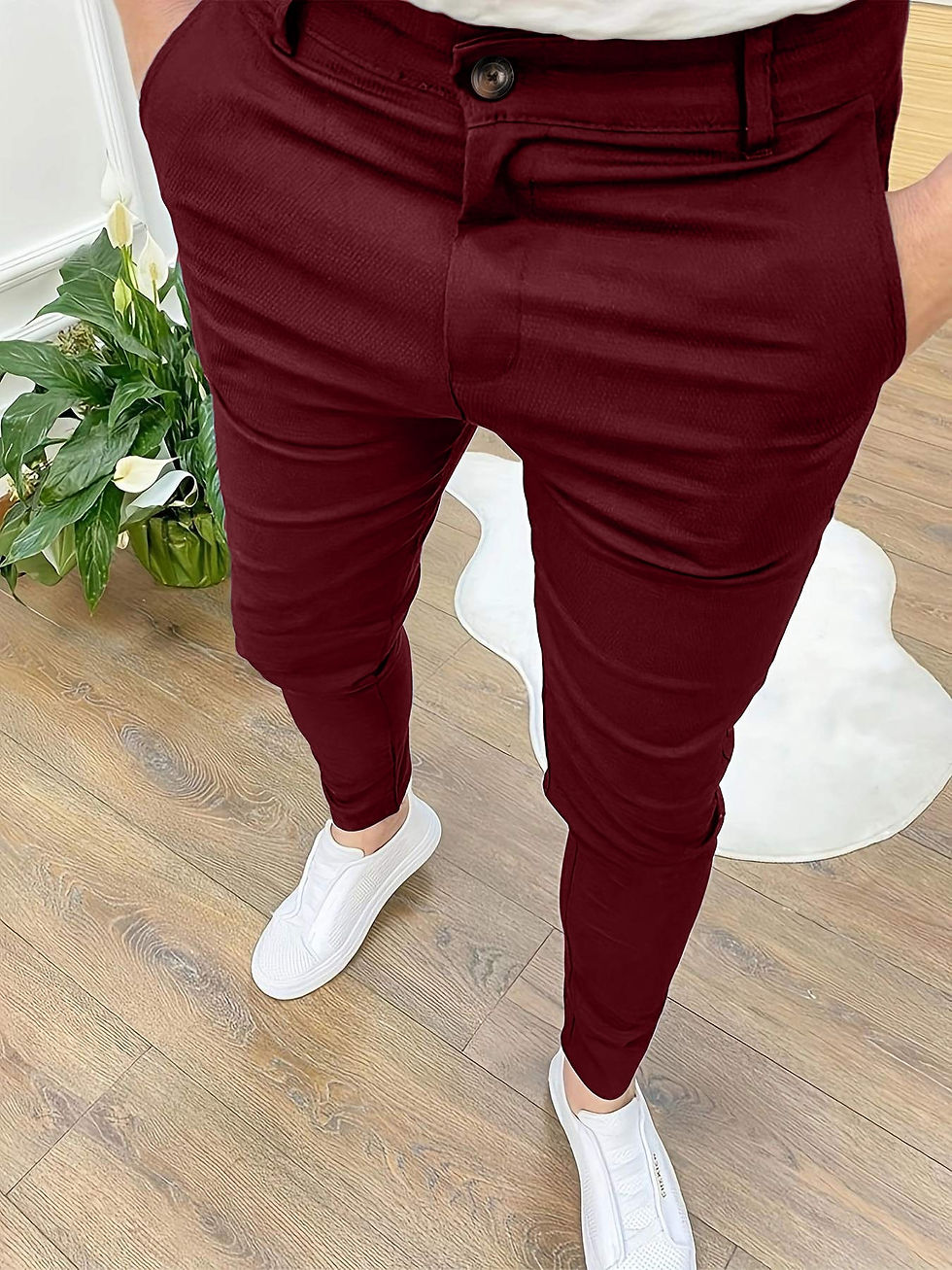 Thumbnail: Men's Casual Stretch Pants New Solid Color Slim Business Formal Office Versatil