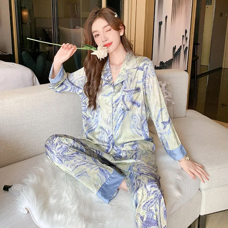ภาพขนาดย่อ: QSROCIO Women's Spring Summer Pajamas Set Beautiful Brilliant Galaxy Print Slee