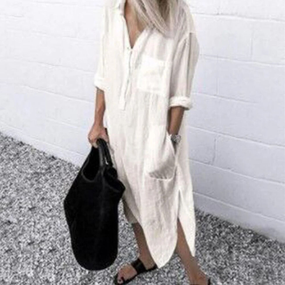 Miniaturebillede: Plus Size Cotton Linen Long Dress for Women 2023 Summer Casual Short Sleeve Shi