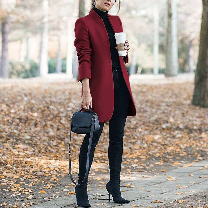 Thumbnail: 2023 Autumn/Winter New European and American Fashion Solid Neck Woolen Coat