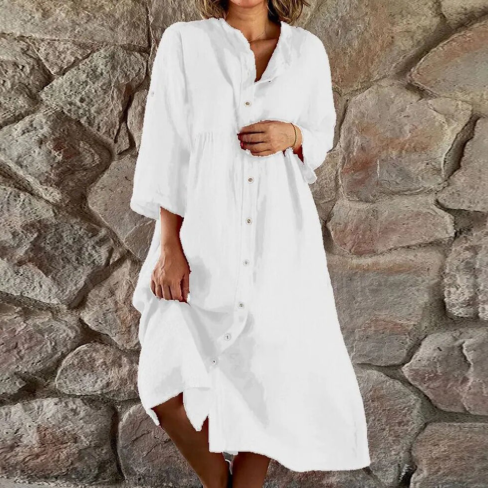 Thumbnail: Plus Size Oversized Cotton Linen Dress for Women 2023 Autumn Oversized Blouse S