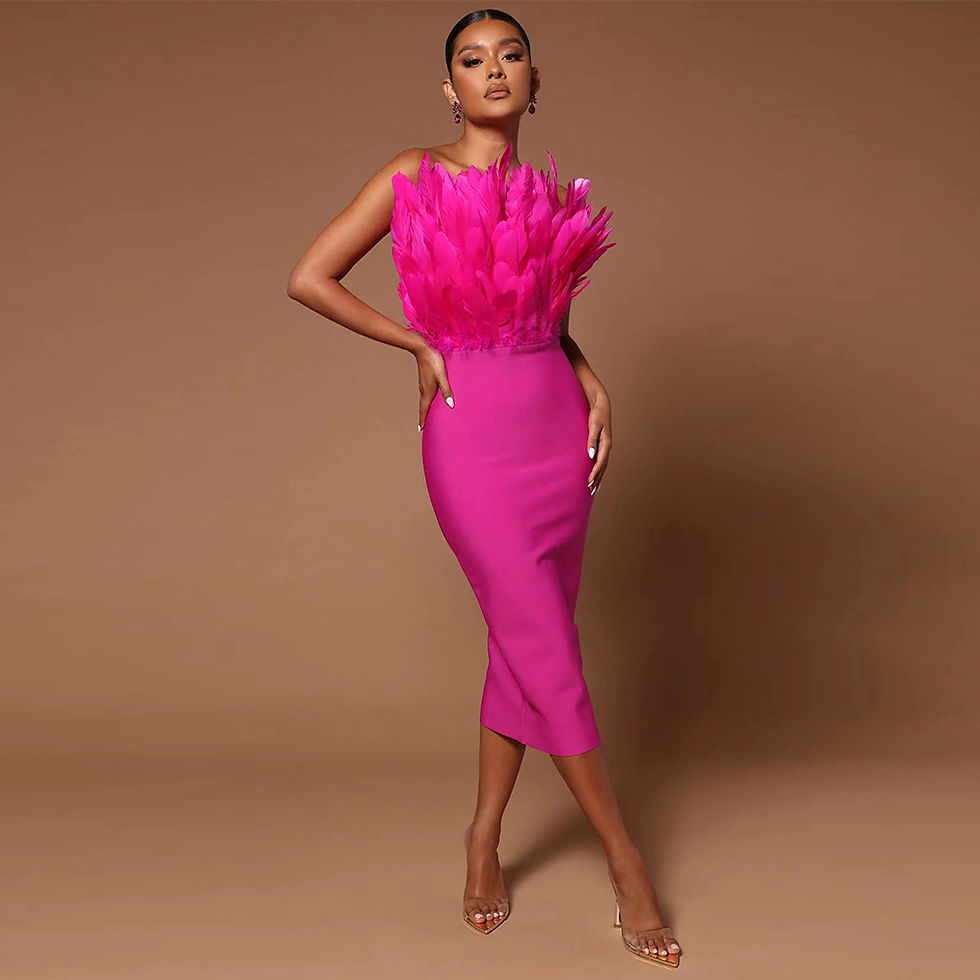 الصورة المصغرة: Tube Top Feather Stretch Slim Fit Bandage One-piece Dress