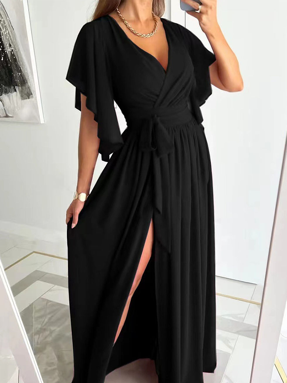 Thumbnail: Plus Size V-neck Short Sleeve Long Casual Dress for Women