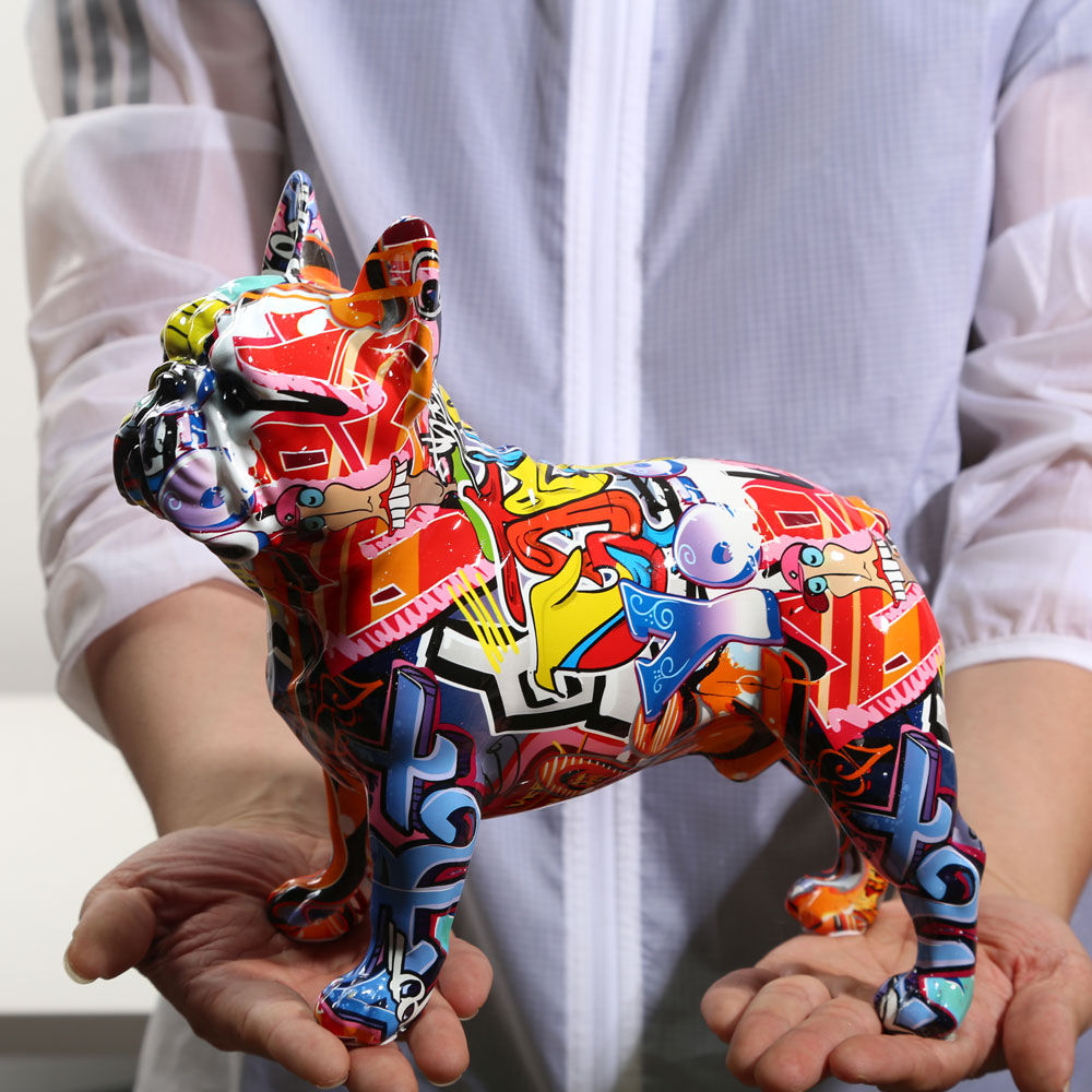 Creativity Modern Colorful French Bulldog Statue Wholesale Graffiti  Office Orn