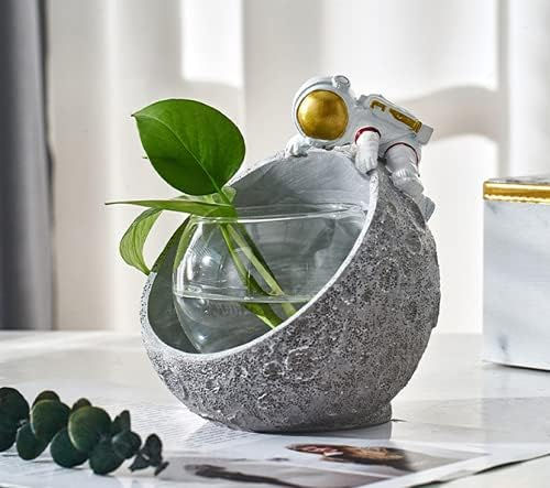 Thumbnail: Planter, Spaceman Glass Vase，Astronaut Resin Hydroponics Flower Vases，Led Light