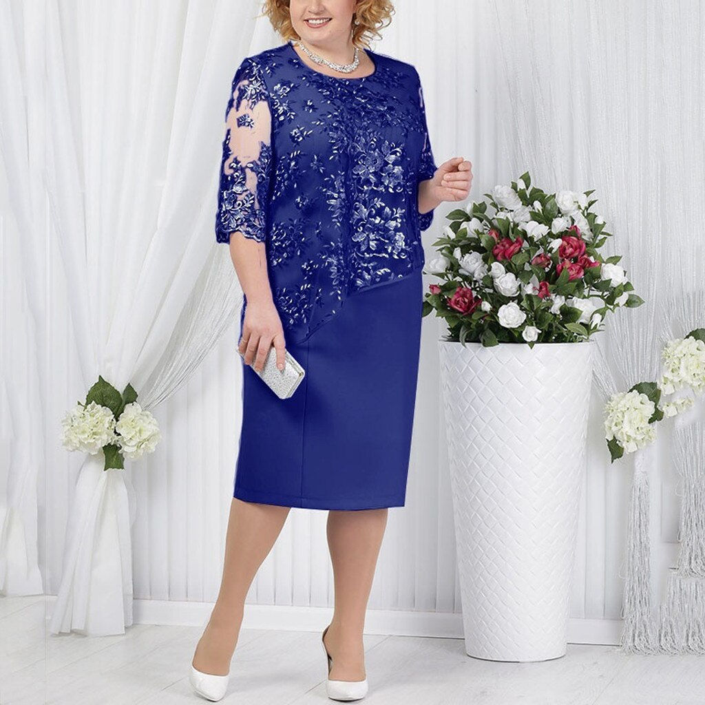 2021 Plus Size Women Summer Dress Womens Cocktail Evening Party Dresses Lace Sh