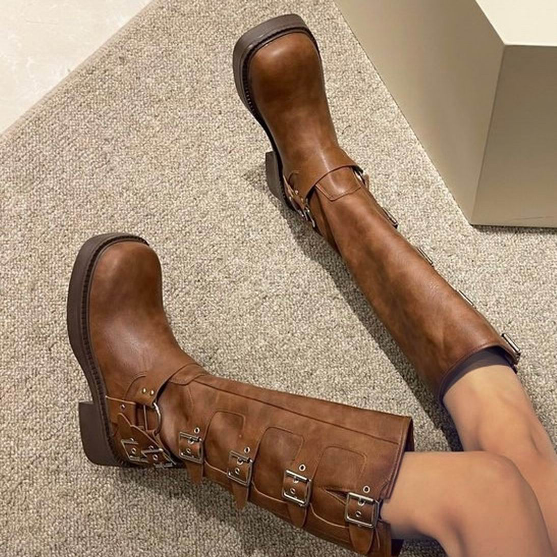 Buckle Platform Knee-High Booties