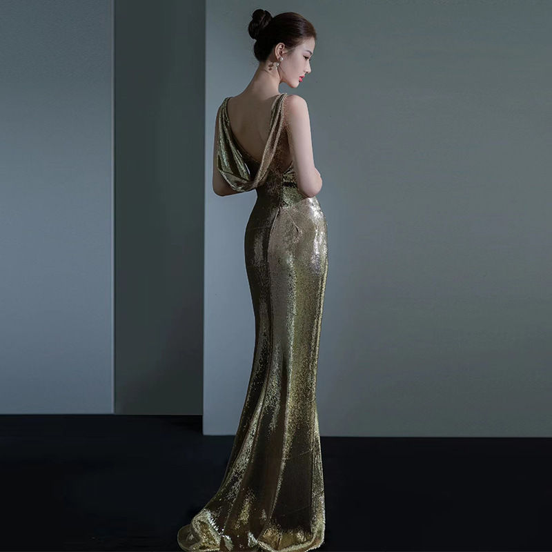 Thumbnail: Fishtail Evening Dress For Women Elegant Sequins Annual Meeting Sexy Backless