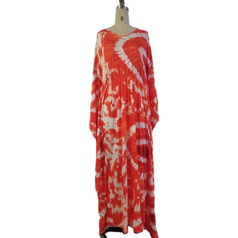 Thumbnail: Perl Summer New Doll Sleeve Oversized Printed Loose Waist Pullover Long Dress P