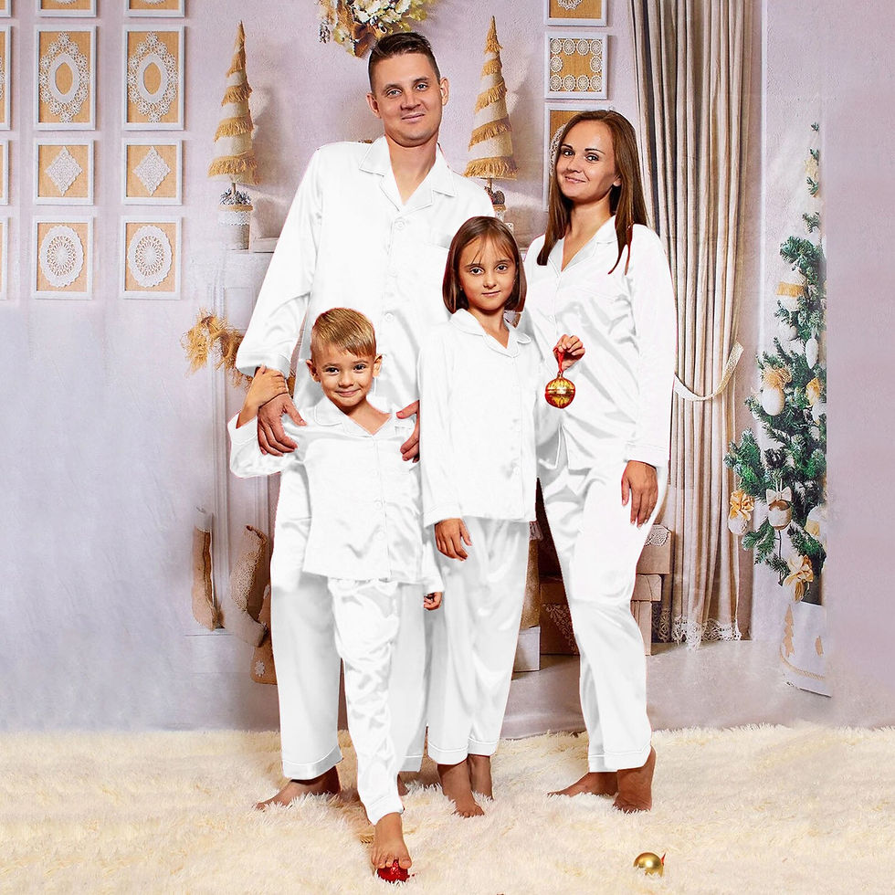 Thumbnail: Satin Pajamas PJ's 2PCS Solid Family Clothing Sets Winter Long Sleeve Sleepwear