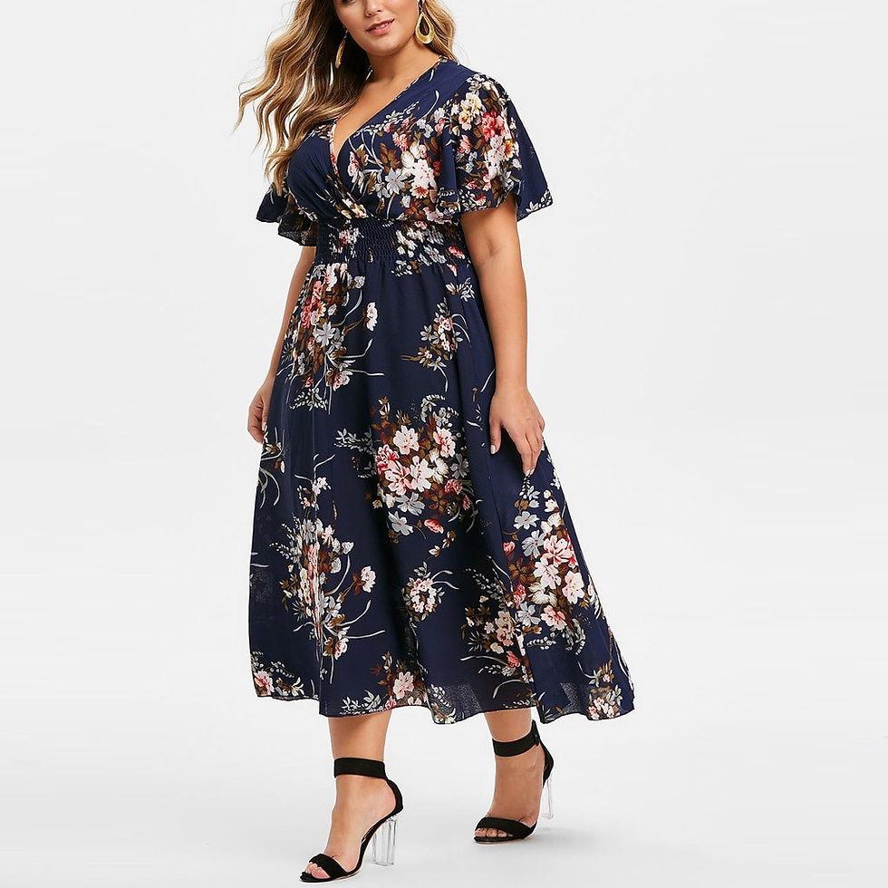 Thumbnail: Plus Size Fashion 3xl 4xl 5xl Women Dress Floral Chiffon Flower Dress Bohemian