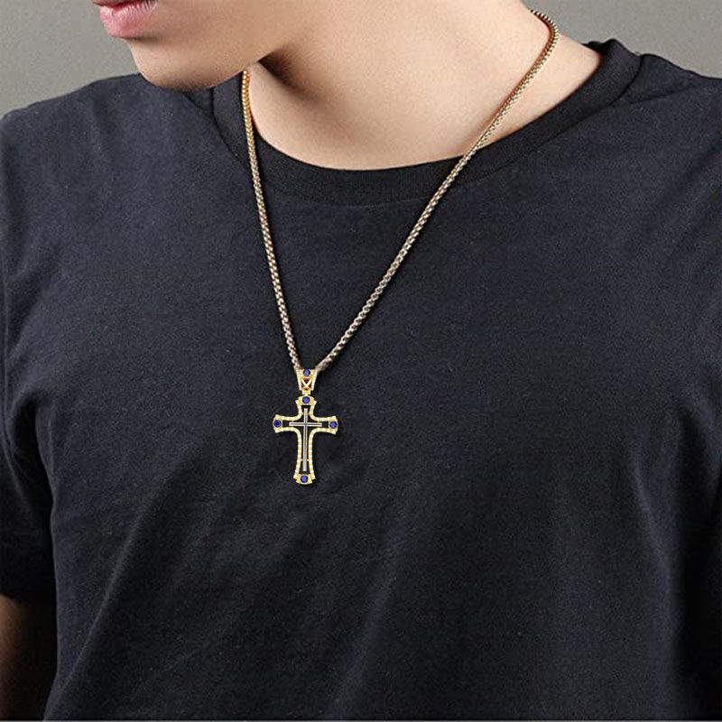 Thumbnail: Cross Necklace Religious Belief Pendant Jewelry Men's Square Link Gift For