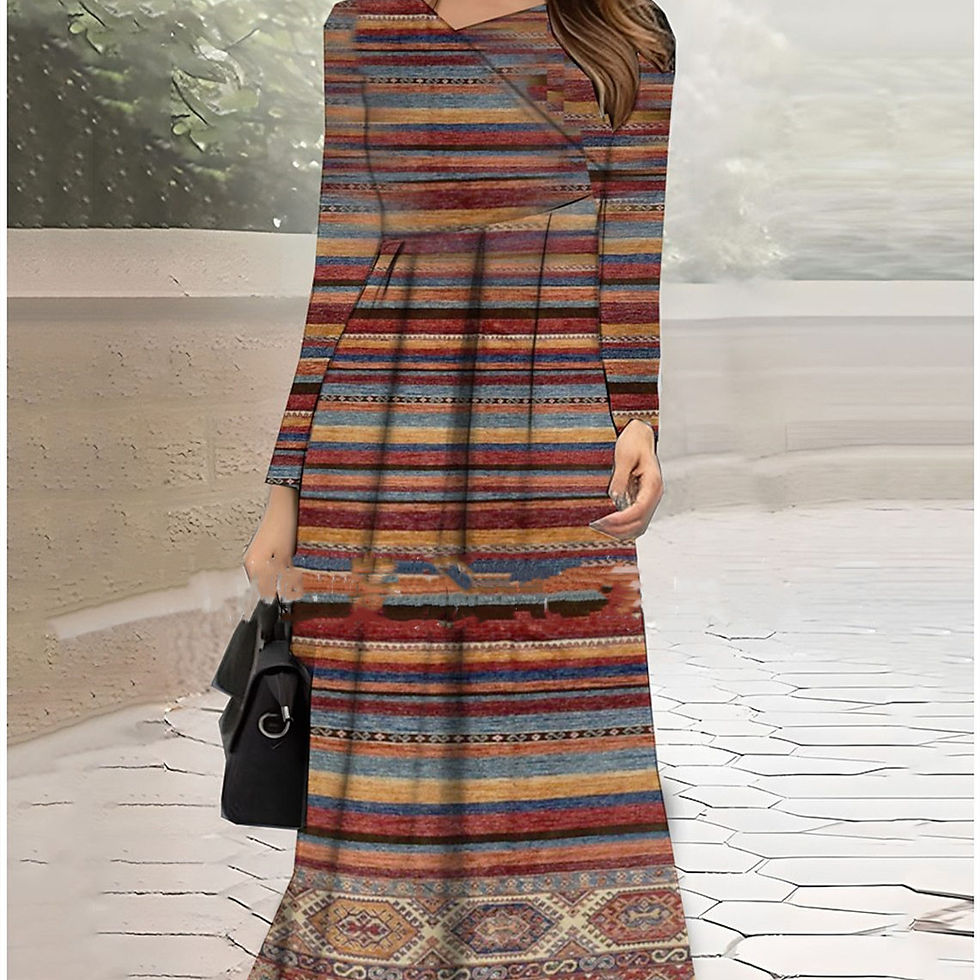 Sīktēls: Women's Clothing Diagonal Collar Stitching Printing Diagonal Collar Long Dress