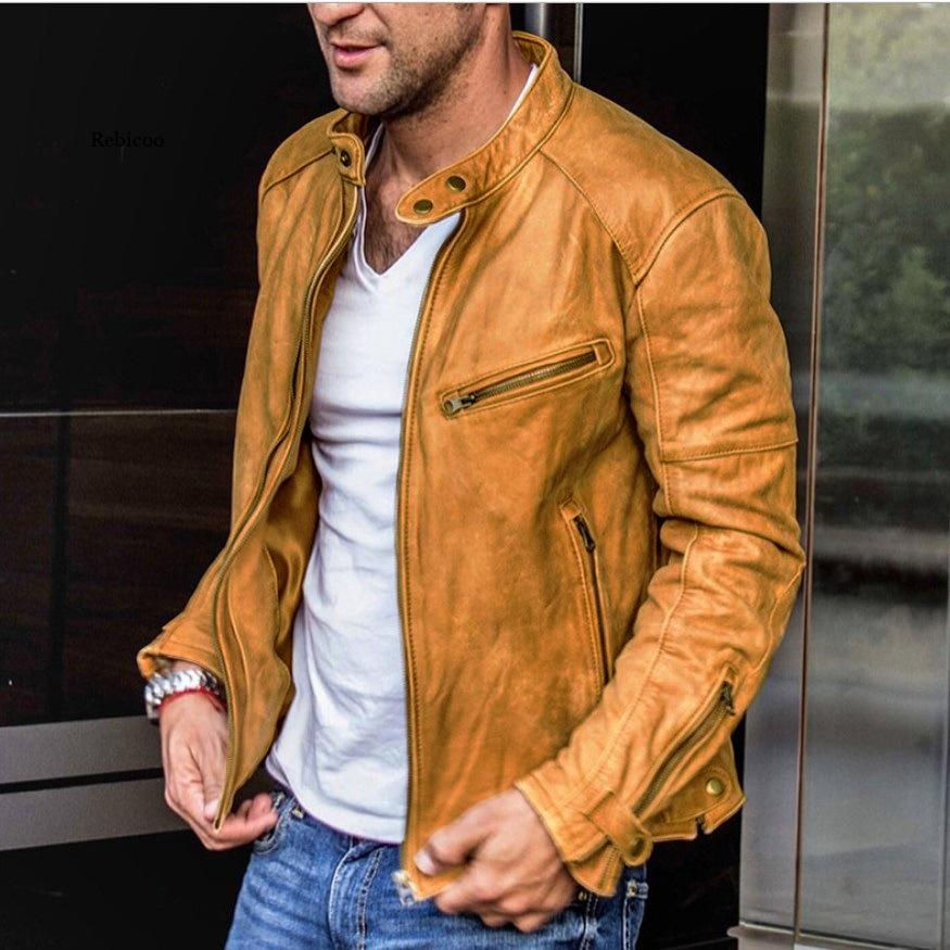 Thumbnail: Mens Pu Leather Jackets Autumn Casual Motorcycle Jacket Punk Style Faux Leather