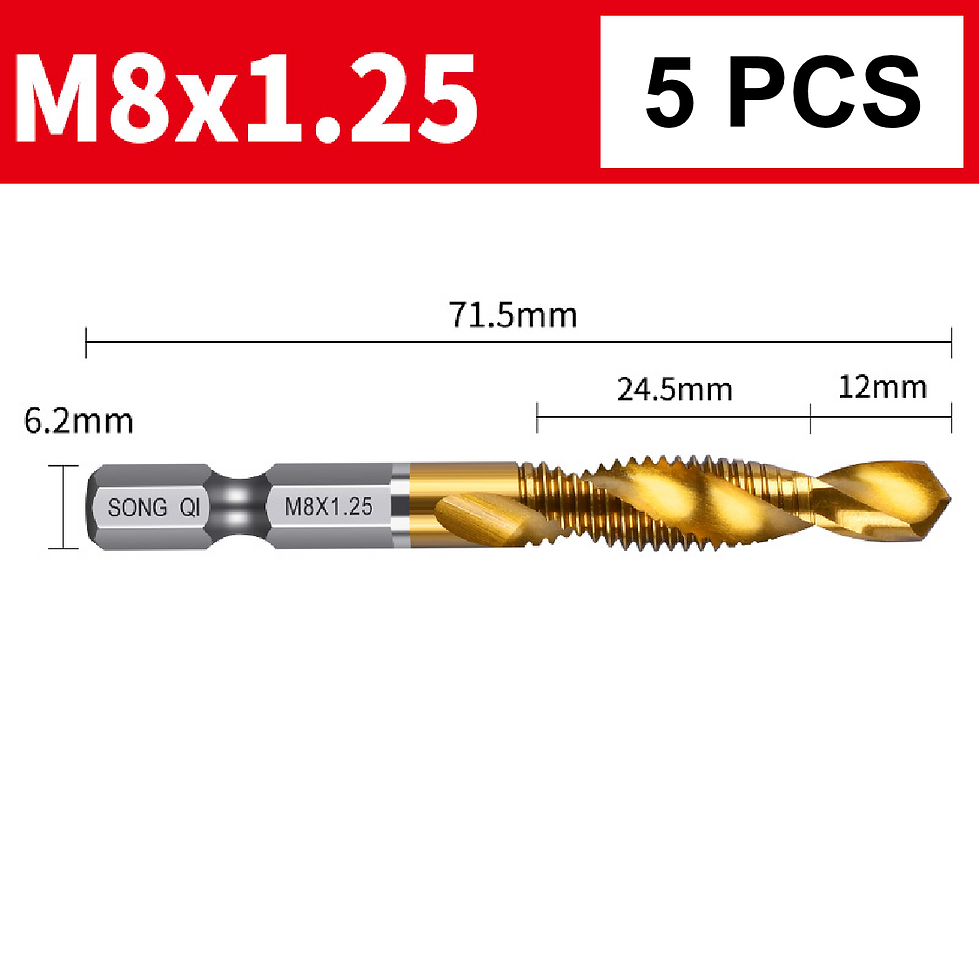 Thumbnail: New Titanium Plated Hex Shank HSS Screw Thread Metric Tap Drill Bits Screw