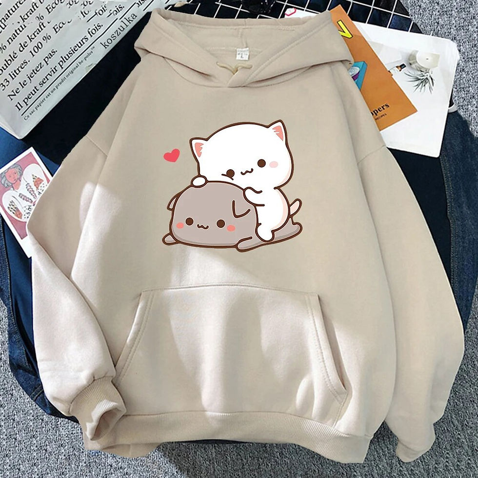 Миниатюра: Harajuku Rubber And Peach Cat Women Plus Size Hoodie Long Sleeve Sweatshirt Loo