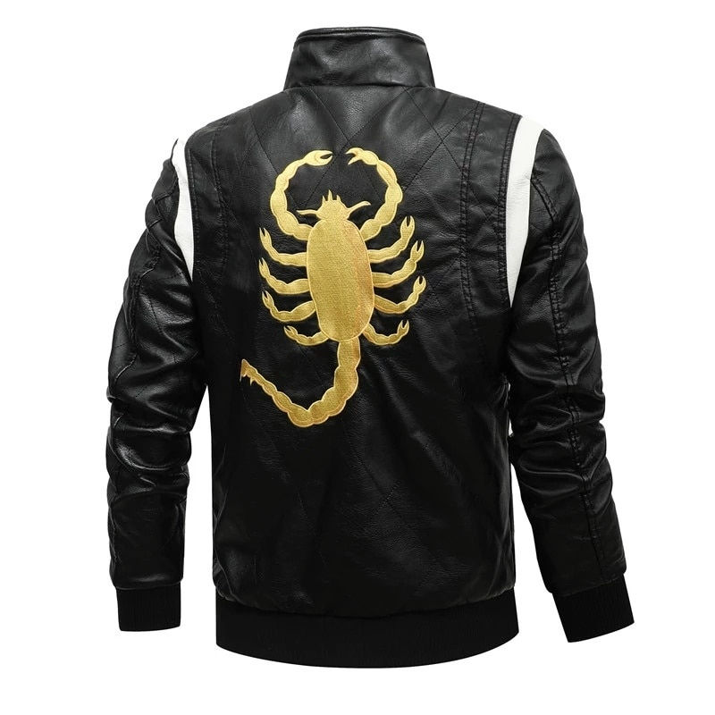 Thumbnail: Men's Motorcycle Leather Jacket Spring Autumn Embroidered Scorpion Leisure Bomb