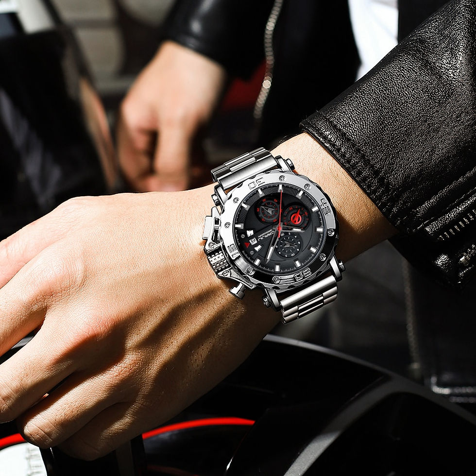 Thumbnail: CRRJU Watch for Men Top Brand Luxury Big Dial Stainless Steel Waterproof Chrono