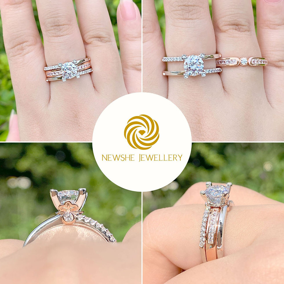 Thumbnail: Newshe 925 Sterling Silver Engagement Ring Set Rose Gold Wedding Band For