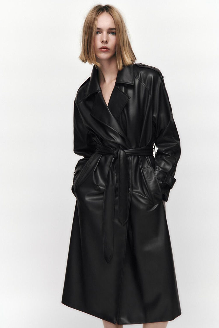 Thumbnail: Women's Clothing AutumnLong Sleeve Slim Fit With Belt Imitation Leather Trench