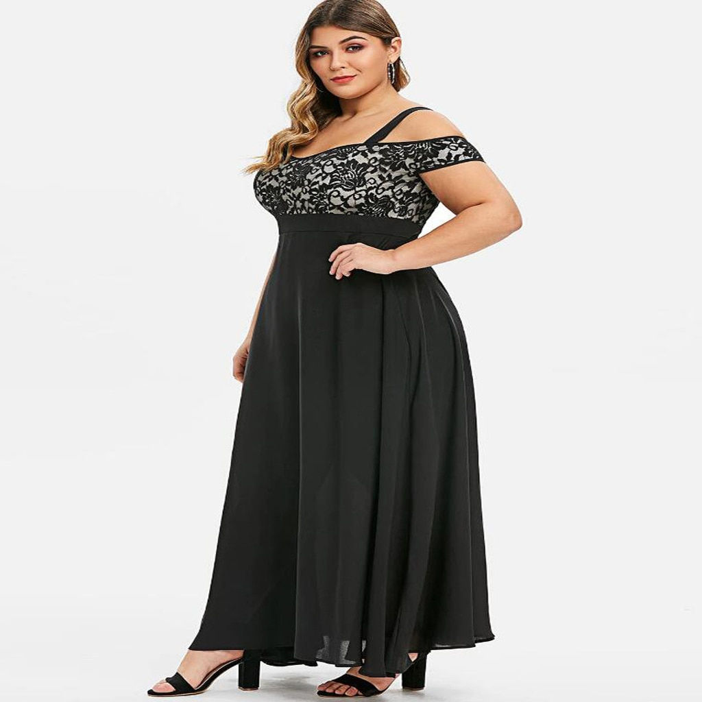 Women Plus Size Clothing Off Shoulder Floral Lace Maxi Party Evening Camis Long