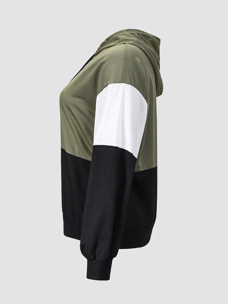 Finjani Colorblock Drawstring Hooded Sweatshirt Plus Size Women Drop Shoulder H