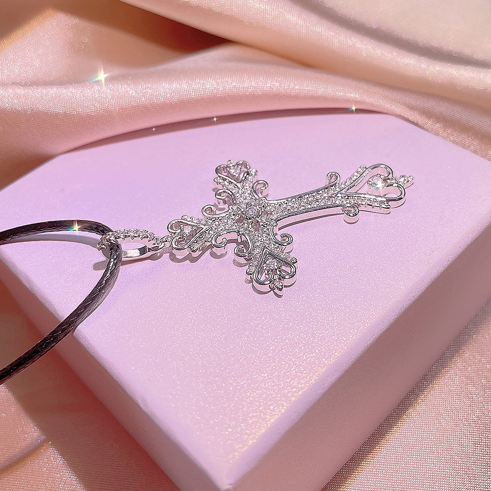 Thumbnail: Vintage 925 Silver Palace Wind Cross Necklace Card Christian Religious Zircon