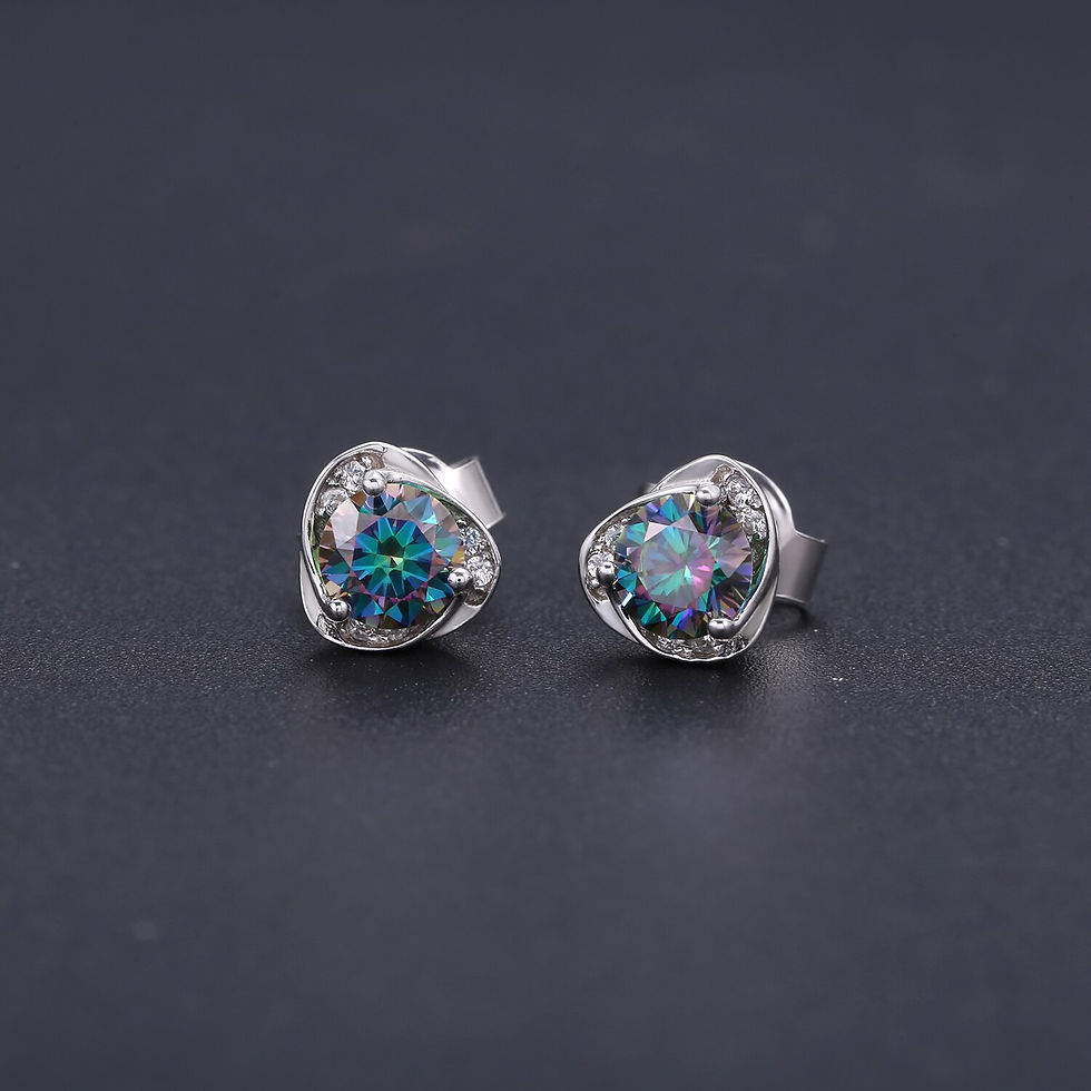 Thumbnail: GEM'S BALLET Pink Moissanite 0.5TW 5mm Round Cut Moissanite Stud Earrings 925 S