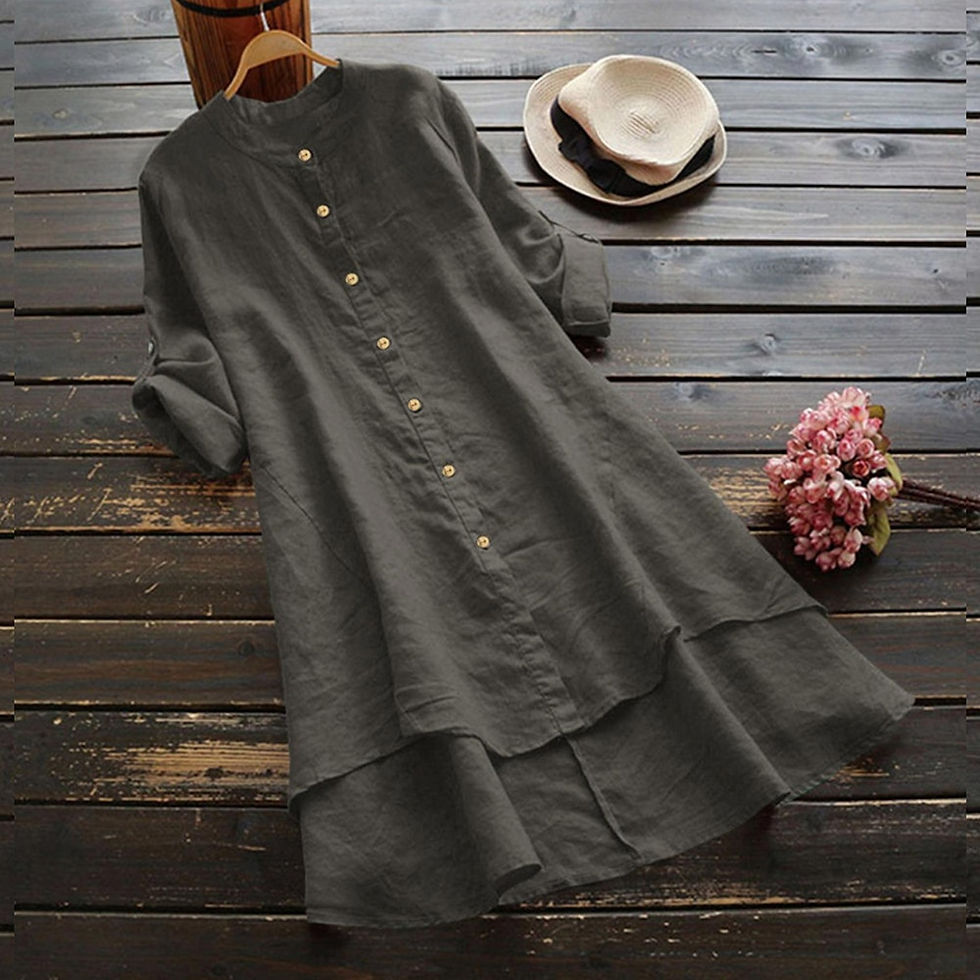 الصورة المصغرة: Oversized Cotton Linen Dress for Women Summer Plus Size Blouse Skirt Vestidos L