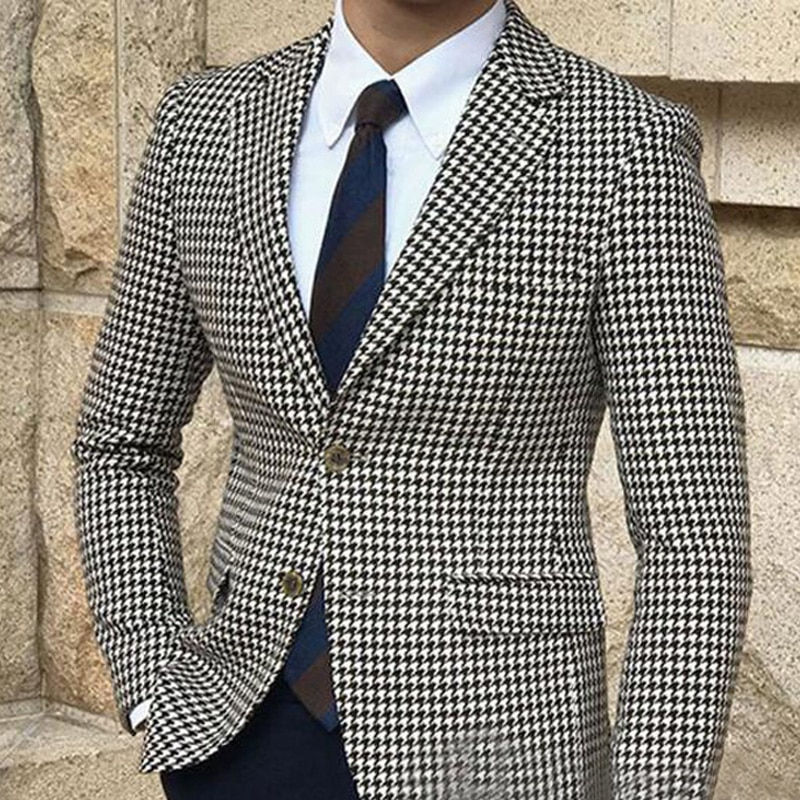 Miniatura: Houndstooth Plaid Blazer for Men One Piece Suit Jacket with 2 Side Slit Slim Fi