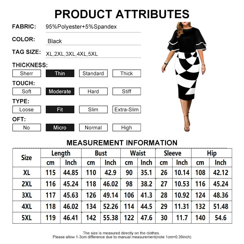Thumbnail: Plus Size Dress Elegant Geometric Print Party Dress 2021 New Women Layered Slee