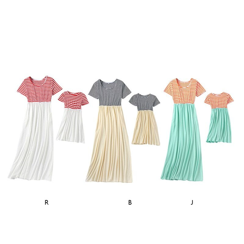 Thumbnail: Baywell Summer Sleeveless Family Matching Outfits Short Sleeve Stripes
