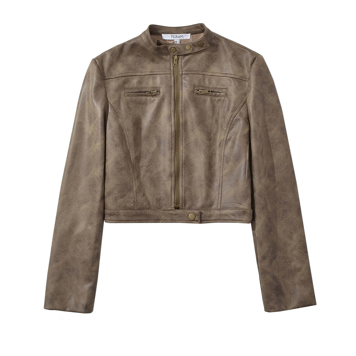 Retro Distressed Short Jacket Women's Slim Stand Collar Faux Deerskin