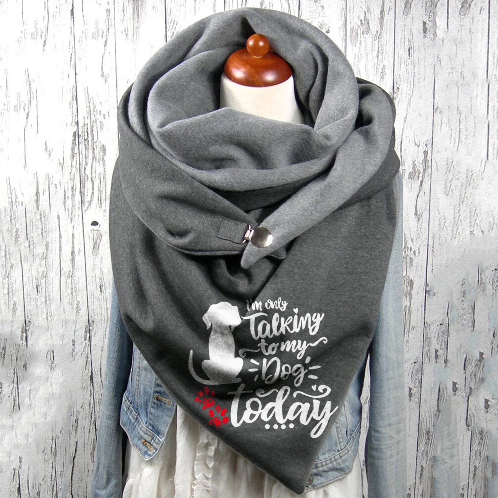 New Fashion Winter Women Scarf Funny Dog Flower Printing Button Soft Wrap Casua