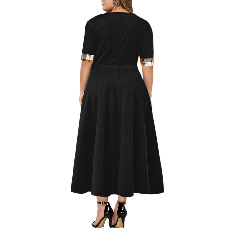 Thumbnail: Plus Size Women Elegant Long Plaid Print Party Dresses England style   Ladies V