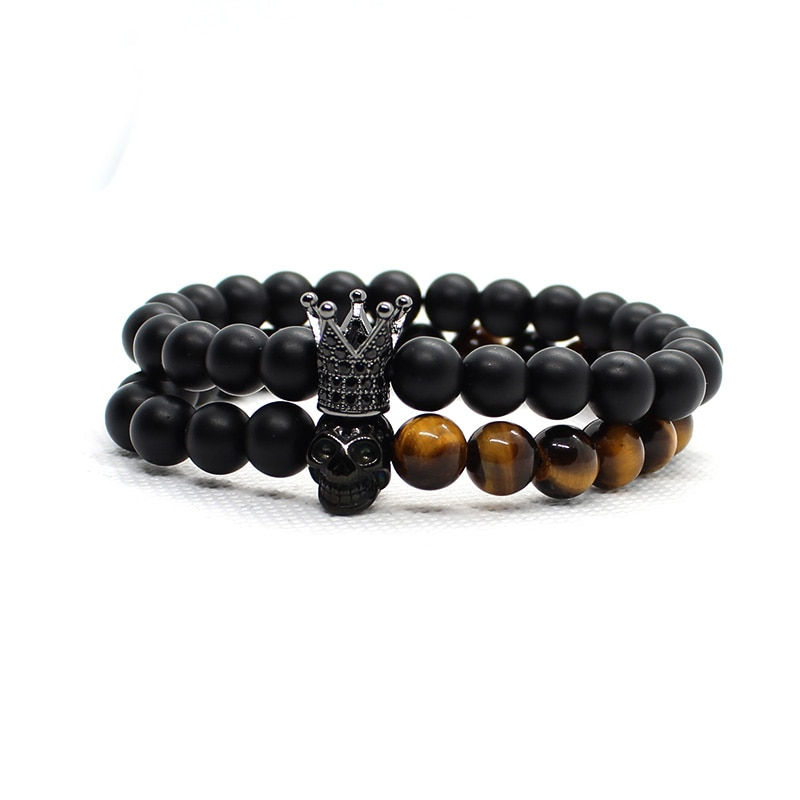 Thumbnail: Stone Beads Bracelet Men Accessories Crown Braclets Handmade 2 Piece Set