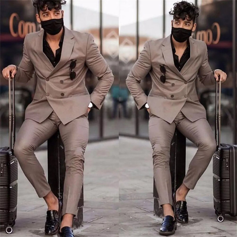 Thumbnail: Casual Brown Double Breasted Men Suits Costume Homme Slim Fit Tuxedo Wedding Gr