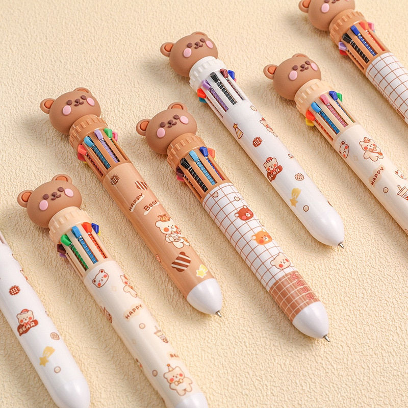Thumbnail: 10 Colors Ballpoint Pen Cartoon Bear 0.5mm Colorful Ink Gel Pens Silicone Kawai