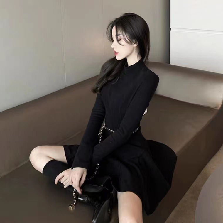Thumbnail: Autumn And Winter Half-high Collar Waist Trimming Short Coat Inner Wear Dress H