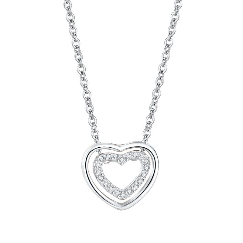 Miniatura: S925 Sterling Silver Heart To Heart Pendant Necklace