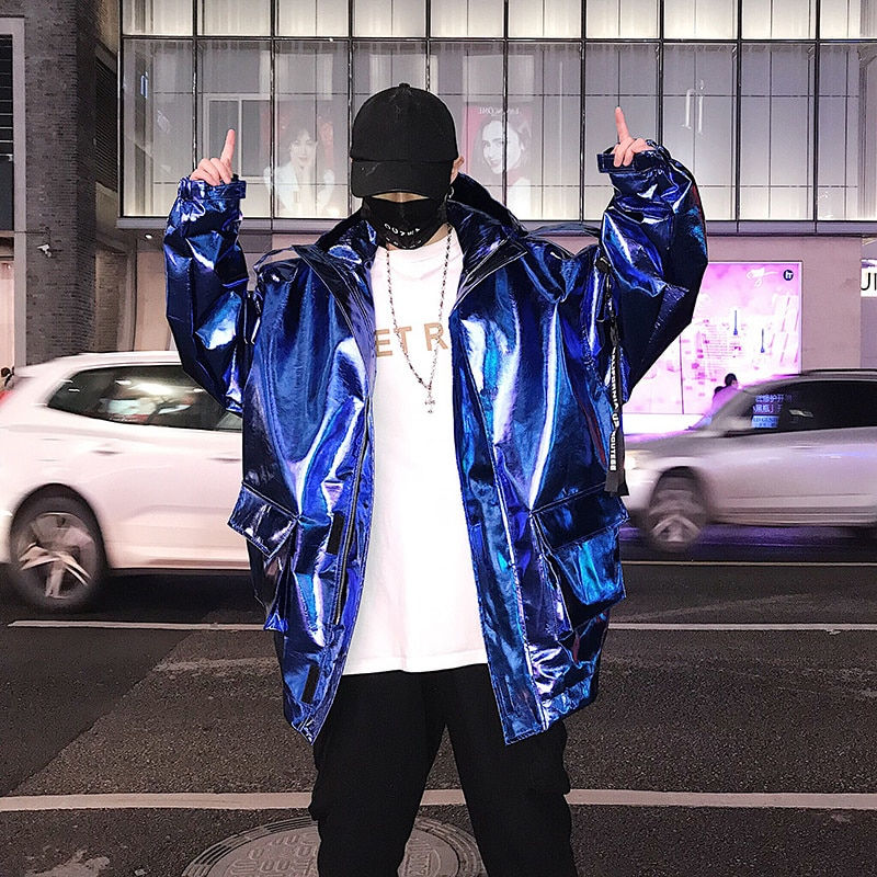 Thumbnail: LAPPSTER Men Streetwear Reflective Bomber Jacket 2023 Mens Hip Hop PU Jacket Wi