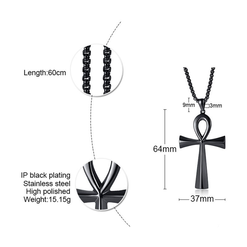 Thumbnail: Vnox Religion Egyptian Ankh Crucifix Necklaces Stainless Steel Symbol of Life