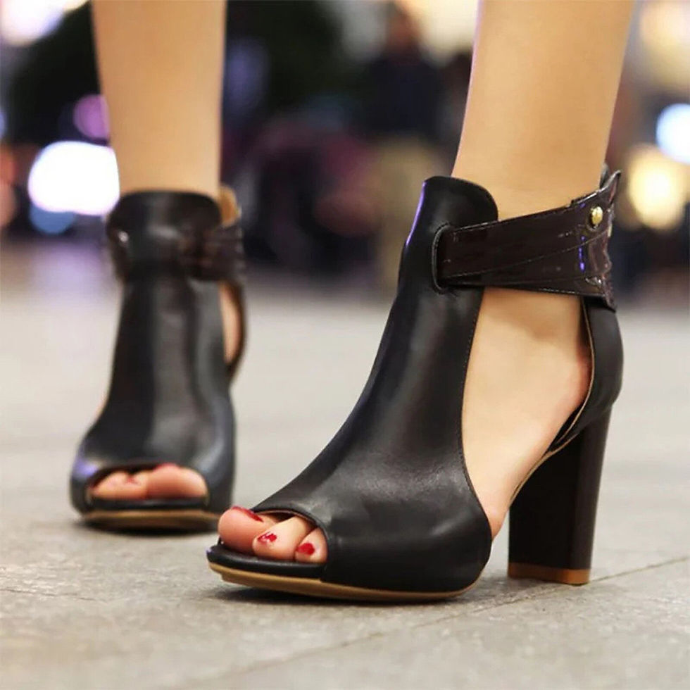 Imej kecil: Hot Sale Women's High Heels Fish Mouth Zipper Leather Sandals Casual Solid