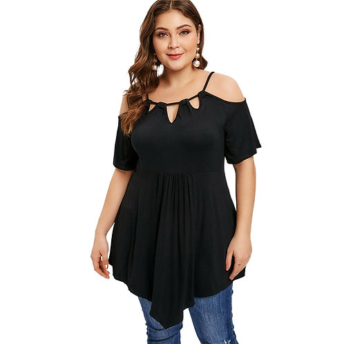 Loose Women Plus Size Tunic Tops Street Wear Off Shoulder Hollow Out Irregular