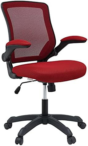 Thumbnail: Office Chair with Mesh Back and Vinyl Seat With Flip-Up Arms in Brown, 25.5"L x