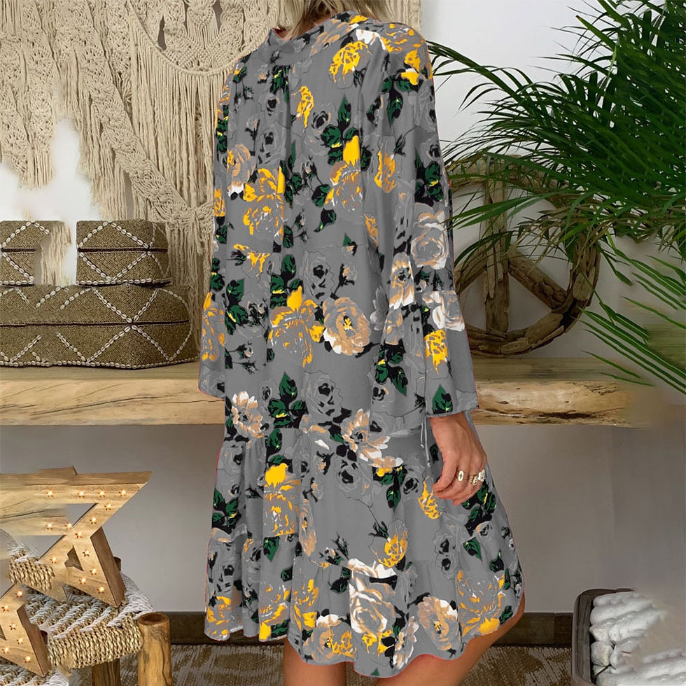 Μικρογραφία: Women'S Plus Size Button Midi Dress Lady Bohemian Loose Print Three Quarter Sle