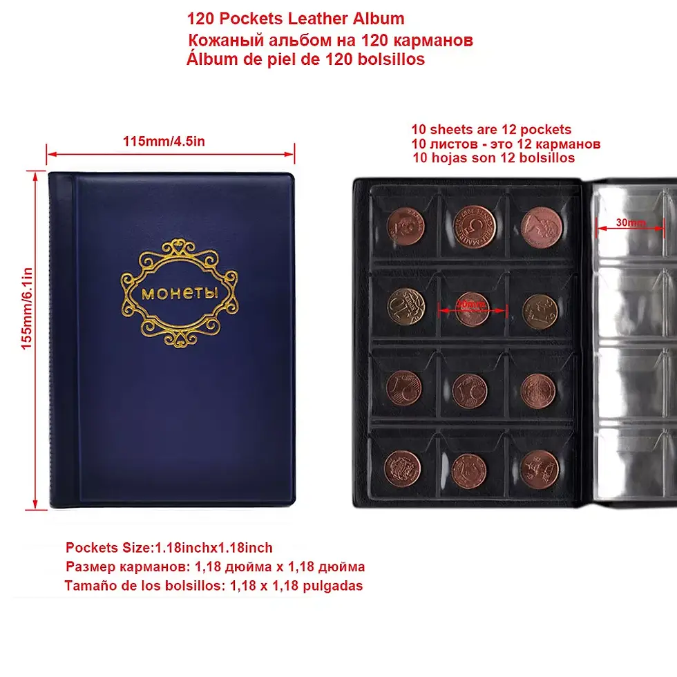 Miniatura: PU Leather Album For Coins.10 Sheets Stamp Album 250/120 Pockets Coin